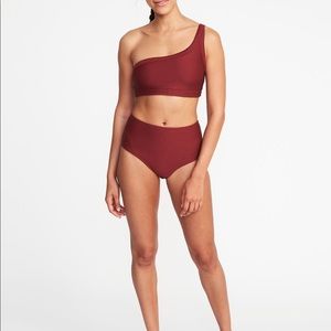 High waisted one strap textured swimsuit